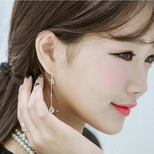 Load image into Gallery viewer, SLUYNZ 925 Sterling Silver CZ Droplet Dangle Earrings Chain for Women Teen Girls Sparkling CZ Studs Earrings Tassel Chain