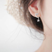 将图片加载到图库查看器,SLUYNZ 925 Sterling Silver CZ Crystal Star Moon Studs Earrings for Women Teen Girls Sparkling Asymmetric Studs EarringsSLUYNZ 925 Sterling Silver CZ Crystal Star Moon Studs Earrings for Women Teen Girls Sparkling Asymmetric Studs Earrings
