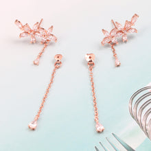 将图片加载到图库查看器,SLUYNZ 925 Sterling Silver Leaves Wrap Earrings Cuff for Women Teens Sparkling CZ Crystals Crawler Earrings Dangling Chain