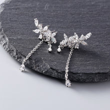 将图片加载到图库查看器,SLUYNZ 925 Sterling Silver Leaves Wrap Earrings Cuff for Women Teens Sparkling CZ Crystals Crawler Earrings Dangling Chain