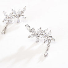 将图片加载到图库查看器,SLUYNZ 925 Sterling Silver Leaves Wrap Earrings Cuff for Women Teens Sparkling CZ Crystals Crawler Earrings Dangling Chain