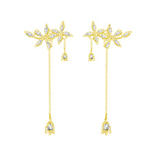 将图片加载到图库查看器,SLUYNZ 925 Sterling Silver Leaves Wrap Earrings Cuff for Women Teens Sparkling CZ Crystals Crawler Earrings Dangling Chain