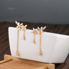 将图片加载到图库查看器,SLUYNZ 925 Sterling Silver Leaves Wrap Earrings Cuff for Women Teens Sparkling CZ Crystals Crawler Earrings Dangling Chain