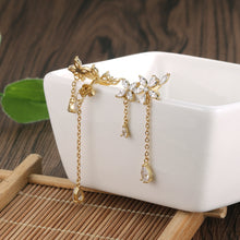 将图片加载到图库查看器,SLUYNZ 925 Sterling Silver Leaves Wrap Earrings Cuff for Women Teens Sparkling CZ Crystals Crawler Earrings Dangling Chain