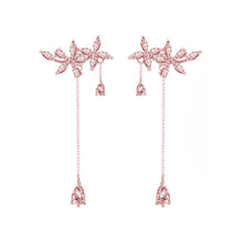 将图片加载到图库查看器,SLUYNZ 925 Sterling Silver Leaves Wrap Earrings Cuff for Women Teens Sparkling CZ Crystals Crawler Earrings Dangling Chain