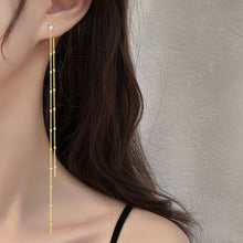 将图片加载到图库查看器,SLUYNZ 925 Sterling Silver CZ Studs 6.3inch Long Chain Earrings Dangle for Women Teen Girls Line Earrings Chain Backs