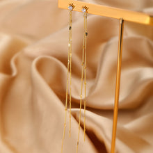 将图片加载到图库查看器,SLUYNZ 925 Sterling Silver CZ Studs 6.3inch Long Chain Earrings Dangle for Women Teen Girls Line Earrings Chain Backs