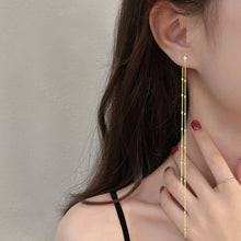 将图片加载到图库查看器,SLUYNZ 925 Sterling Silver CZ Studs 6.3inch Long Chain Earrings Dangle for Women Teen Girls Line Earrings Chain Backs