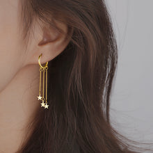 将图片加载到图库查看器,SLUYNZ 925 Sterling Silver Star Hoop Earrings for Women Teen Girls Star Dangle Earrings Hoop Tassel