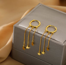 将图片加载到图库查看器,SLUYNZ 925 Sterling Silver Star Hoop Earrings for Women Teen Girls Star Dangle Earrings Hoop Tassel