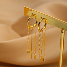 将图片加载到图库查看器,SLUYNZ 925 Sterling Silver Star Hoop Earrings for Women Teen Girls Star Dangle Earrings Hoop Tassel