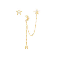 将图片加载到图库查看器,SLUYNZ 925 Sterling Silver Cuff Earrings Chain for Women Asymmetric Star Moon Earrings Crawler Earrings Dangling Chain