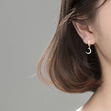 Load image into Gallery viewer, SLUYNZ 925 Sterling Silver Sparkling CZ Star Moon Hoop Earrings for Women Teen Girls Asymmetric Star Moon Drop Earrings