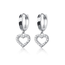 将图片加载到图库查看器,SLUYNZ 925 Sterling Silver Delicate CZ Heart Hoop Earrings for Women Teen Girls Sweet Love Heart Drop Earrings