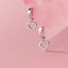 将图片加载到图库查看器,SLUYNZ 925 Sterling Silver Delicate CZ Heart Hoop Earrings for Women Teen Girls Sweet Love Heart Drop Earrings