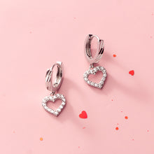 将图片加载到图库查看器,SLUYNZ 925 Sterling Silver Delicate CZ Heart Hoop Earrings for Women Teen Girls Sweet Love Heart Drop Earrings