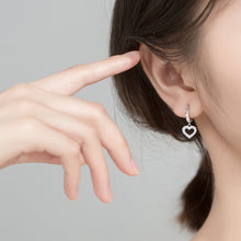 将图片加载到图库查看器,SLUYNZ 925 Sterling Silver Delicate CZ Heart Hoop Earrings for Women Teen Girls Sweet Love Heart Drop Earrings