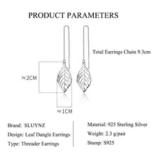 将图片加载到图库查看器,SLUYNZ 925 Sterling Silver Leaf Dangle Earrings for Women Teen Girls Leaf Earring Threader Chain