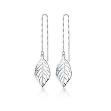 将图片加载到图库查看器,SLUYNZ 925 Sterling Silver Leaf Dangle Earrings for Women Teen Girls Leaf Earring Threader Chain