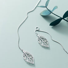 将图片加载到图库查看器,SLUYNZ 925 Sterling Silver Leaf Dangle Earrings for Women Teen Girls Leaf Earring Threader Chain