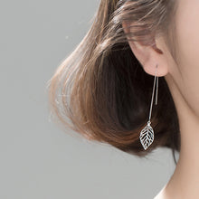 将图片加载到图库查看器,SLUYNZ 925 Sterling Silver Leaf Dangle Earrings for Women Teen Girls Leaf Earring Threader Chain