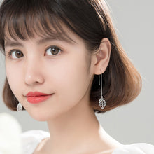 将图片加载到图库查看器,SLUYNZ 925 Sterling Silver Leaf Dangle Earrings for Women Teen Girls Leaf Earring Threader Chain