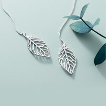 将图片加载到图库查看器,SLUYNZ 925 Sterling Silver Leaf Dangle Earrings for Women Teen Girls Leaf Earring Threader Chain