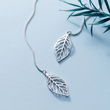 将图片加载到图库查看器,SLUYNZ 925 Sterling Silver Leaf Dangle Earrings for Women Teen Girls Leaf Earring Threader Chain