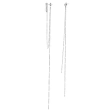 将图片加载到图库查看器,SLUYNZ 925 Sterling Silver CZ Bar Studs 6.4inch Long Chain Earrings Dangle for Women Teen Girls Asymmetric Tassel Earrings Chain Backs