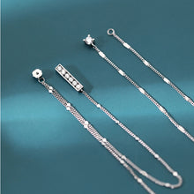 将图片加载到图库查看器,SLUYNZ 925 Sterling Silver CZ Bar Studs 6.4inch Long Chain Earrings Dangle for Women Teen Girls Asymmetric Tassel Earrings Chain Backs