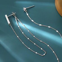 将图片加载到图库查看器,SLUYNZ 925 Sterling Silver CZ Bar Studs 6.4inch Long Chain Earrings Dangle for Women Teen Girls Asymmetric Tassel Earrings Chain Backs