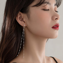 将图片加载到图库查看器,SLUYNZ 925 Sterling Silver CZ Bar Studs 6.4inch Long Chain Earrings Dangle for Women Teen Girls Asymmetric Tassel Earrings Chain Backs