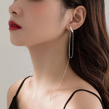 将图片加载到图库查看器,SLUYNZ 925 Sterling Silver CZ Bar Studs 6.4inch Long Chain Earrings Dangle for Women Teen Girls Asymmetric Tassel Earrings Chain Backs