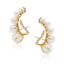 将图片加载到图库查看器,SLUYNZ 925 Sterling Silver Shell Pearl Crawler Earrings Cuff for Women Yellow Gold Clip Ons Earrings