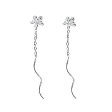 Load image into Gallery viewer, SLUYNZ 925 Sterling Silver Plumeria Flowers Tassel Earrings Dangle for Women Teen Girls Plumeria Flowers Earrings Threader Earrings