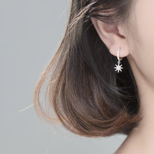 Load image into Gallery viewer, SLUYNZ 925 Sterling Silver Sparkling CZ Star Moon Hoop Earrings for Women Teen Girls Asymmetric Star Moon Drop Earrings