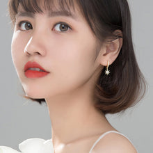 Load image into Gallery viewer, SLUYNZ 925 Sterling Silver Sparkling CZ Star Moon Hoop Earrings for Women Teen Girls Asymmetric Star Moon Drop Earrings