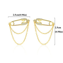 将图片加载到图库查看器,SLUYNZ 925 Sterling Silver Safety Pin Earrings Tassel for Womens Teens Pin Drop Earrings Double Tassel Earrings