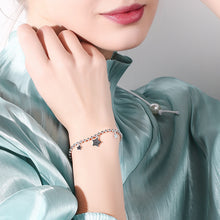 将图片加载到图库查看器,SLUYNZ Star Bracelet for Women Teen Girls Sterling Silver Adjustable CZ Star Link Bracelet