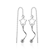 将图片加载到图库查看器,SLUYNZ 925 Sterling Silver Star Earrings Dangle Chain for Women Teen Girls Threader Tassel Earrings Stars Lie Earring Ball Earrings Wave