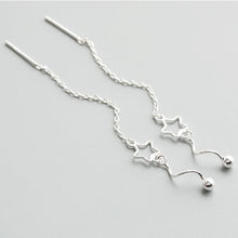 将图片加载到图库查看器,SLUYNZ 925 Sterling Silver Star Earrings Dangle Chain for Women Teen Girls Threader Tassel Earrings Stars Lie Earring Ball Earrings Wave