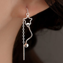 将图片加载到图库查看器,SLUYNZ 925 Sterling Silver Star Earrings Dangle Chain for Women Teen Girls Threader Tassel Earrings Stars Lie Earring Ball Earrings Wave