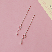 将图片加载到图库查看器,SLUYNZ 925 Sterling Silver Star Earrings Dangle Chain for Women Teen Girls Threader Tassel Earrings Stars Lie Earring Ball Earrings Wave