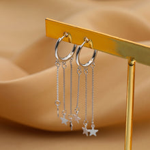 将图片加载到图库查看器,SLUYNZ 925 Sterling Silver Star Hoop Earrings for Women Teen Girls Star Dangle Earrings Hoop Tassel