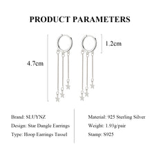 将图片加载到图库查看器,SLUYNZ 925 Sterling Silver Star Hoop Earrings for Women Teen Girls Star Dangle Earrings Hoop Tassel