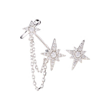 将图片加载到图库查看器,SLUYNZ 925 Sterling Silver Star Cuff Earrings for Women Teen Girls Asymmetric Star Studs Earrings Tassel Chain