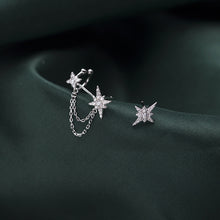 将图片加载到图库查看器,SLUYNZ 925 Sterling Silver Star Cuff Earrings for Women Teen Girls Asymmetric Star Studs Earrings Tassel Chain