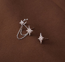 将图片加载到图库查看器,SLUYNZ 925 Sterling Silver Star Cuff Earrings for Women Teen Girls Asymmetric Star Studs Earrings Tassel Chain
