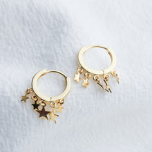 Load image into Gallery viewer, SLUYNZ 925 Sterling Silver Star Hoop Earrings for Women Teen Girls Shiny Star Earrings Hoop