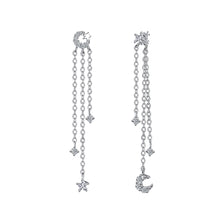 Load image into Gallery viewer, SLUYNZ 925 Sterling Silver Star Moon Dangle Earrings for Women Teen Girls Star Tassel Earrings Chain